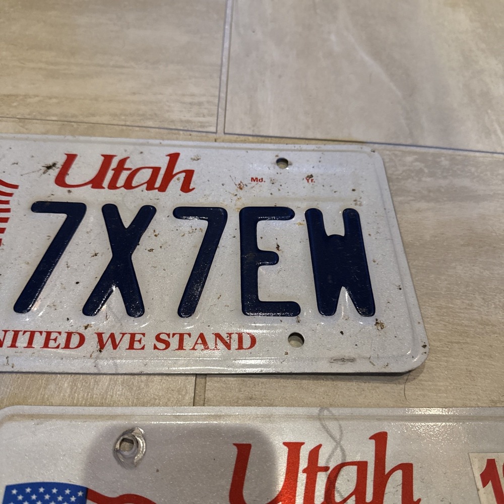 Expired Utah United We Stand In God We Trust Set Pair of License Plates 7X7EW - Picture 5 of 6